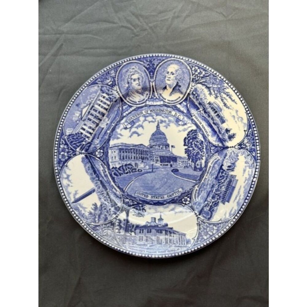 Vintage 10" Blue/White Souvenir of Washington DC US Capitol and Landmarks